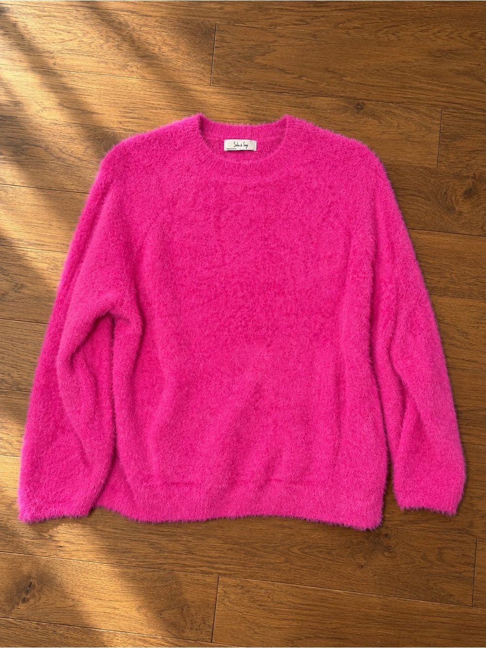 Sadie & Sage Fuzzy Crewneck Sweater in Vibrant Pink Sz XL NWT